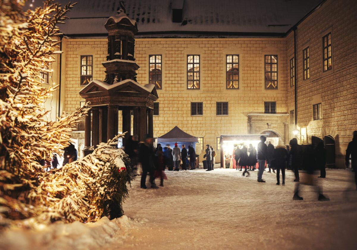 Snö på inre borggården Kalmar Slott