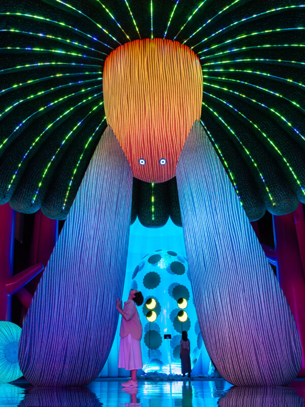 En mjuk figur som ser ut som ett träd i flera färger