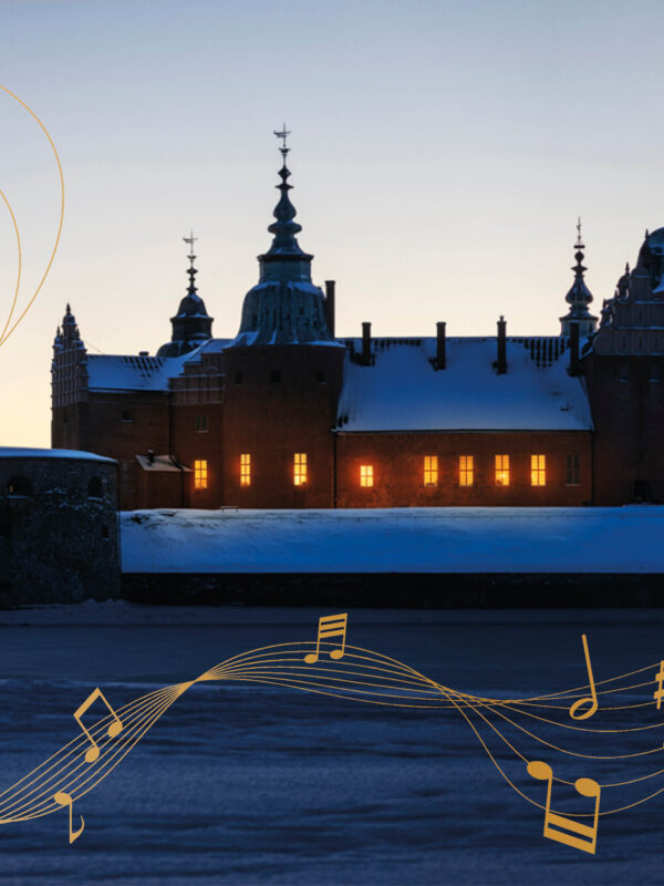 Kalmar Slott i skymning och snö